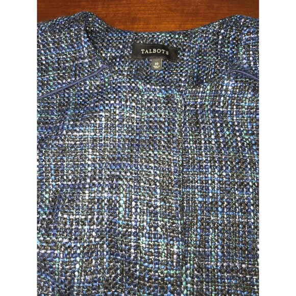 Talbots Tweed Jacket Women's Size 20 Blue Collarless Blazer Snap Front Career - Picture 3 of 8